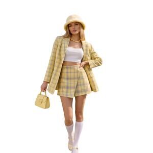 AEL Studio Yellow & Grey Plaid Skort Womens Size Small Preppy Mini